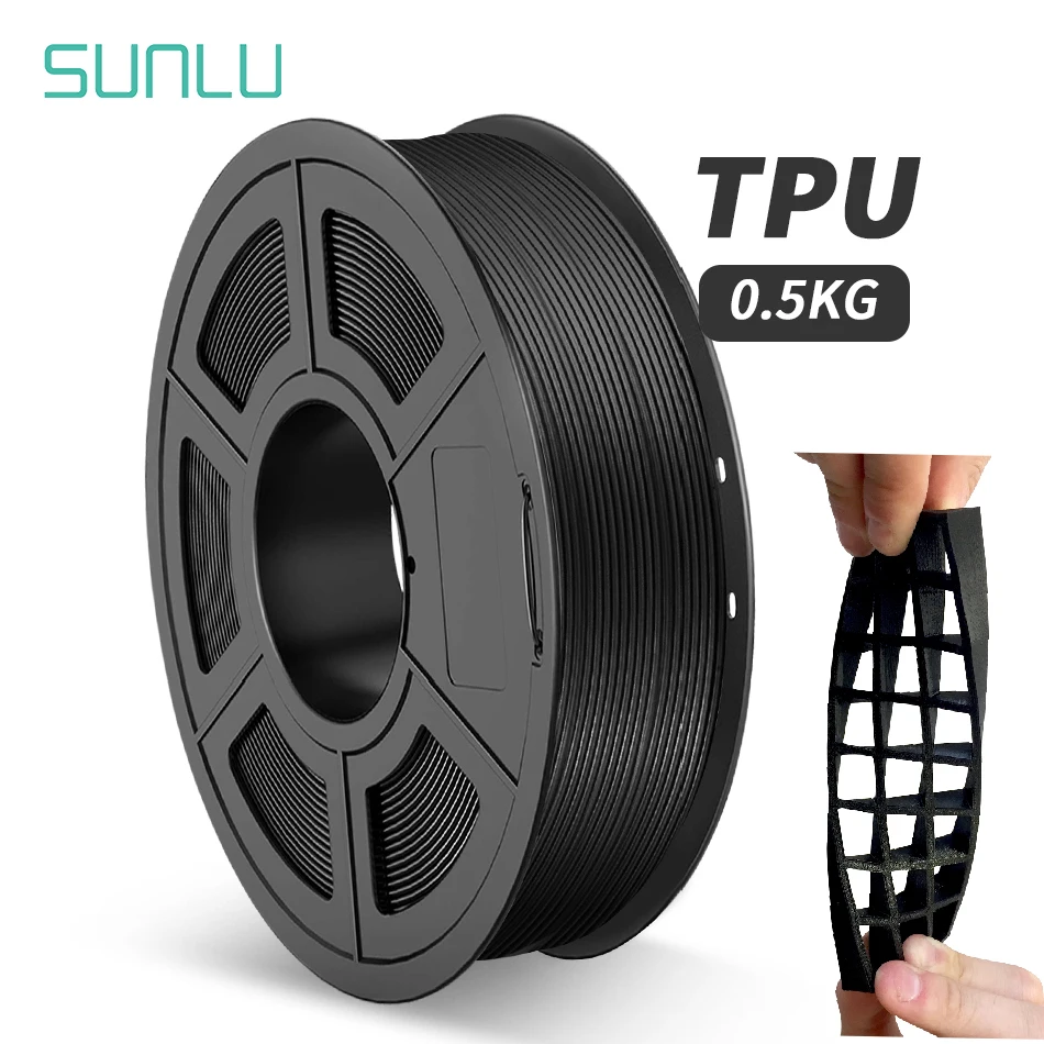 SUNLU 95A Filament TPU Drukowanie 3D 1,75 MM 0,5 KG Dobra elastyczność Nietoksyczny Dobra odporność na starzenie Bezzapachowe miękkie nadruki Zabawki Buty