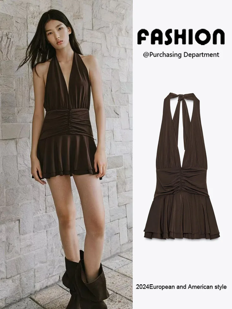 

Sexy Bal Collar Hanging Neline One-Piece Dr ZA2025 New Summer Women's Faionable Tang Suit Stage Costume