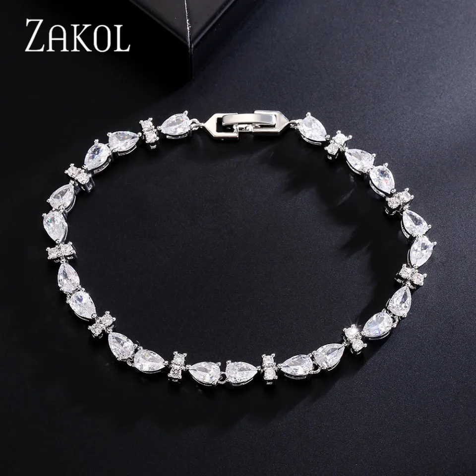 

ZAKOL Luxury Geometric Water Drop AAA Cubic Zirconia Charm Bracelets for Women Elegant Bridal Wedding Jewelry Bijoux