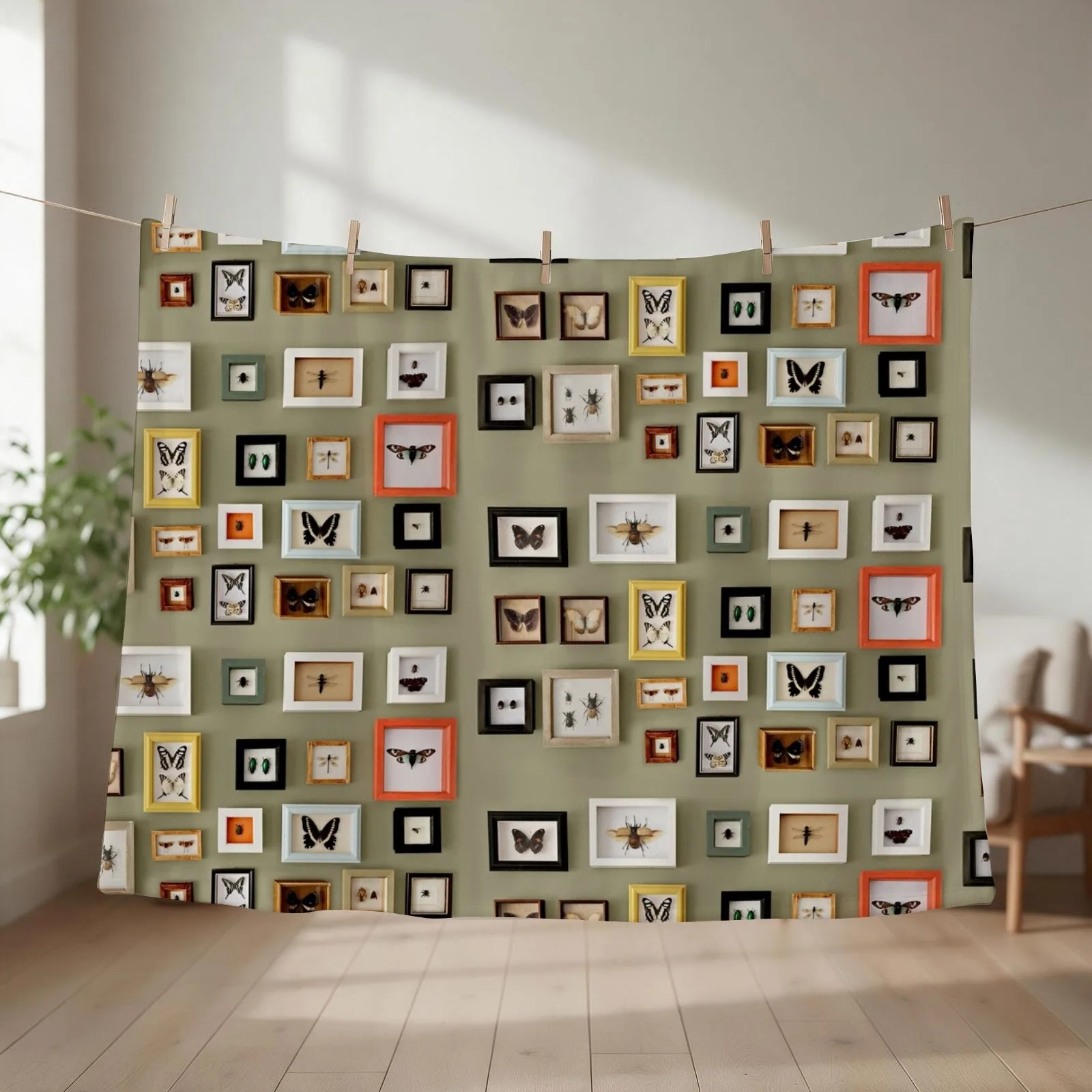 Insect Picture Frame Wall Throw Blanket couch cozy soft plush fuzzy picnic outdoor blanket
