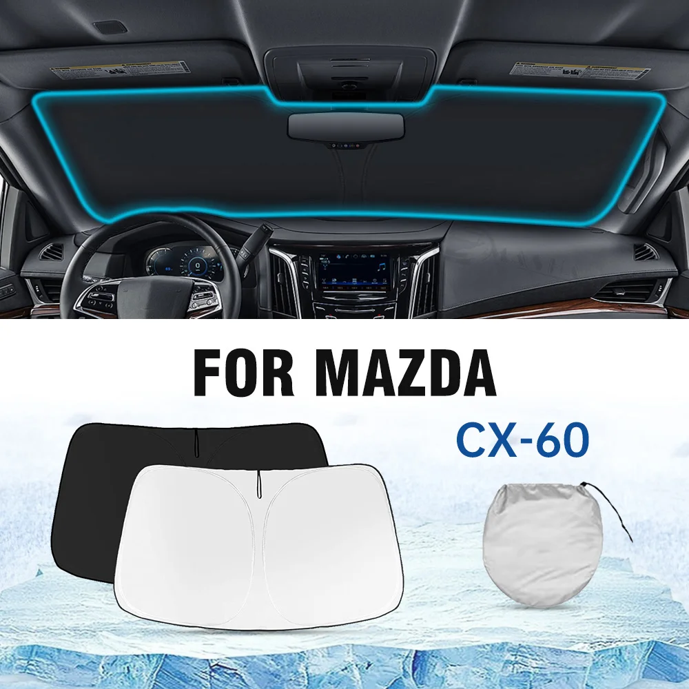 Car Sunshade Front Windshield Block Heat Sun Shade Foldable Sun Visor Protector For Mazda CX-60 2022 2023 2024 CX60 Accessories