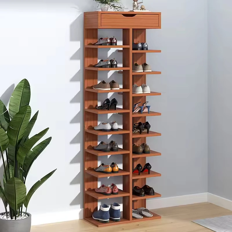 Economical Dustproof Wood Modern Design Foldable 6 Shelves Space-saving Large Capacity Shoe Rack Household Shoe Cabinet Storage