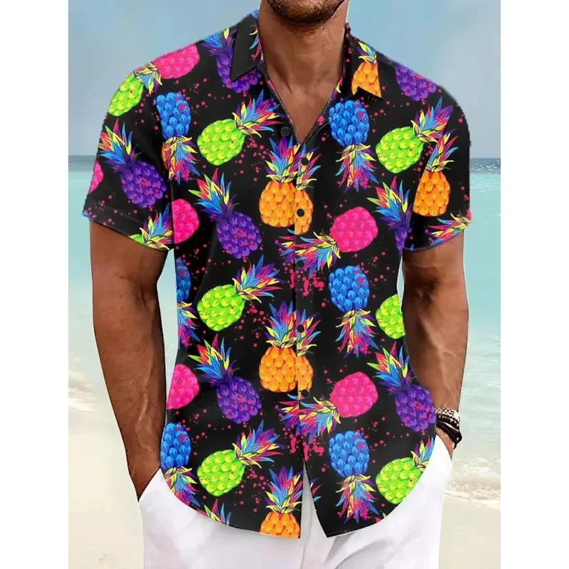 Pineapple Tropical Men'S Shirt Summer Aloha Shirt Casual Holiday Summer Spring Turndown Short Sleeve Stretch Fabric Shirt