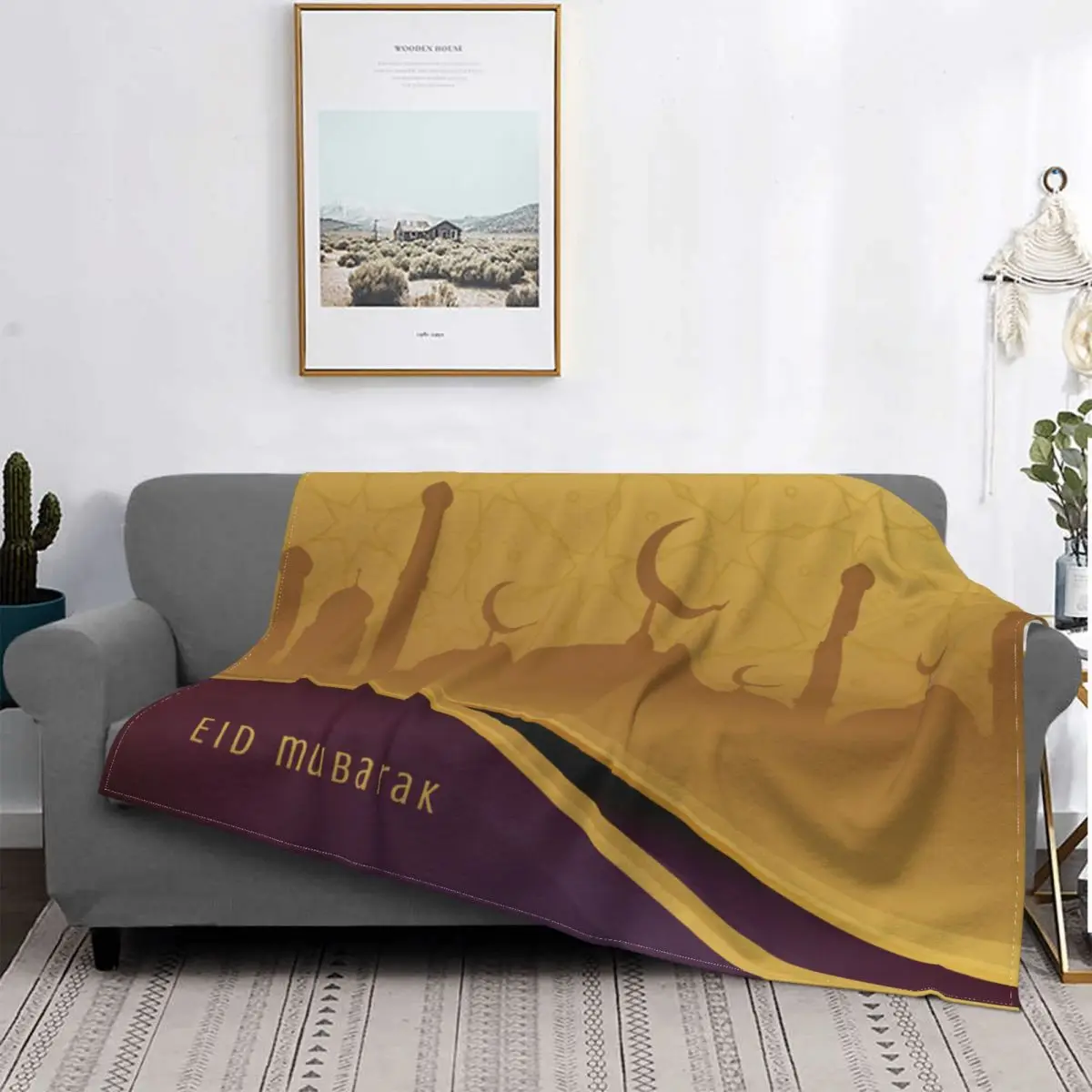 

3D Print Ramadan Eid Ul Fitr Blankets Breathable Soft Flannel Winter Kareem Moon Muslim Throw Blanket for Couch Home Bedroom