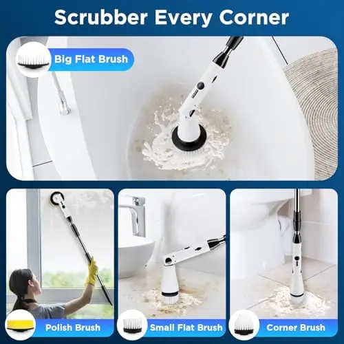 Electric Spin Scrubber with 4 Brush Heads & Extendable Handle – 2024 Bathroom & Tile Cleaner view 4