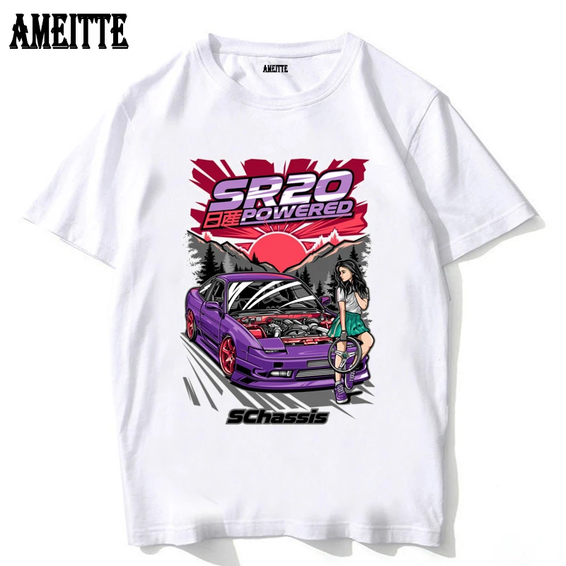 240sx S13 Sakura SR20 Powered TShirts Silvia S14 S15 Criminal on Touge Drift King Style Racing Car T-shirt Men JDM White Tees