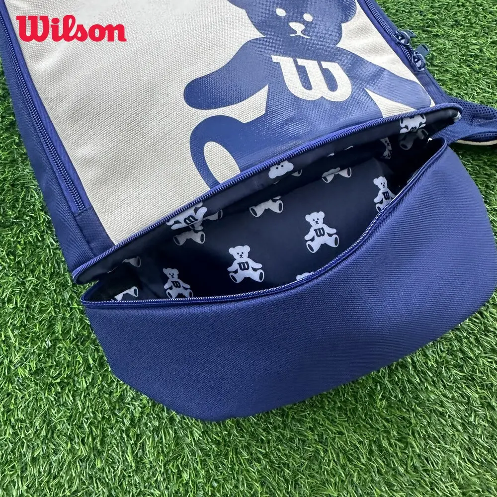 Original Wilson Tennis Bag Little Bear Tennis Racquet Bag Storage Bag Backpack Printed Backpack Can Accommodate 1-2 Rackets