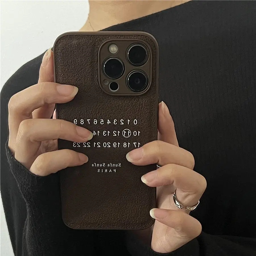 digit luxury leather Phone Case For iPhone 15 Pro Max 14 11 13 XR 8 7 Plus X XS Shockproof Silicone Cover