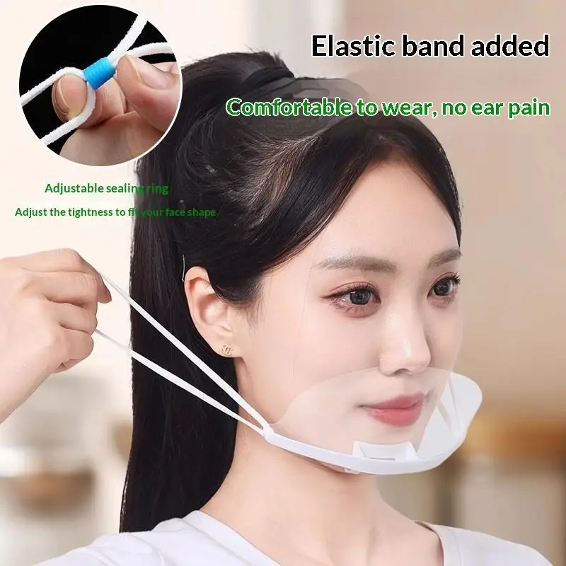 1/3/5/10Pcs Clear Plastic Catering Mask Hotel Beauty Chef Waiter Protective Mask Reusable Visible Splash Proof Mask Mouth Cover