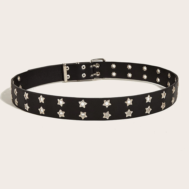 Punkstijl Ster Dubbele Rij Riem Taille Riem Holle Pu Lederen Jeans Decoratieve Mode Tailleband