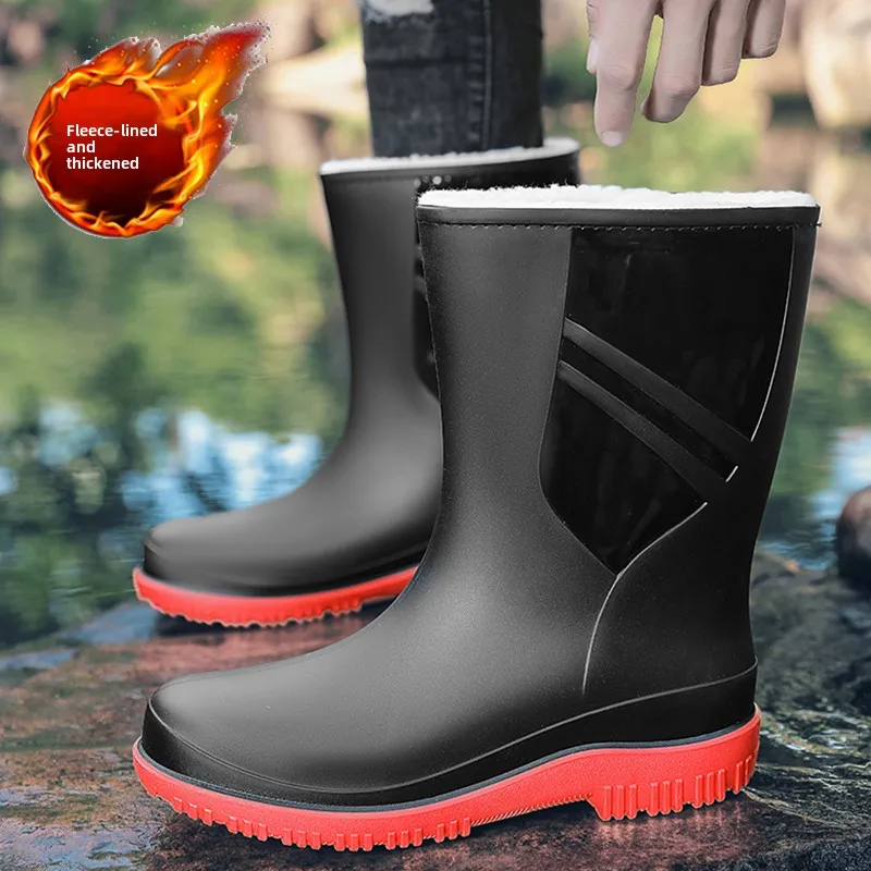 

Thiened Winter Men's Rain Boots Warm Fce Work oes Waterproof Cold Resistant very Rider Special Cotton oes