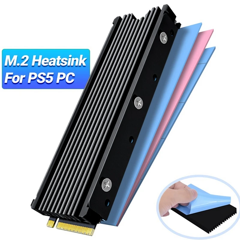 M.2 2280 SSD Heatsink For PS5 PC,NVME NGFF 2280 SSD Double-Sided Heat Sink Cooling With Thermal Silicone Pads