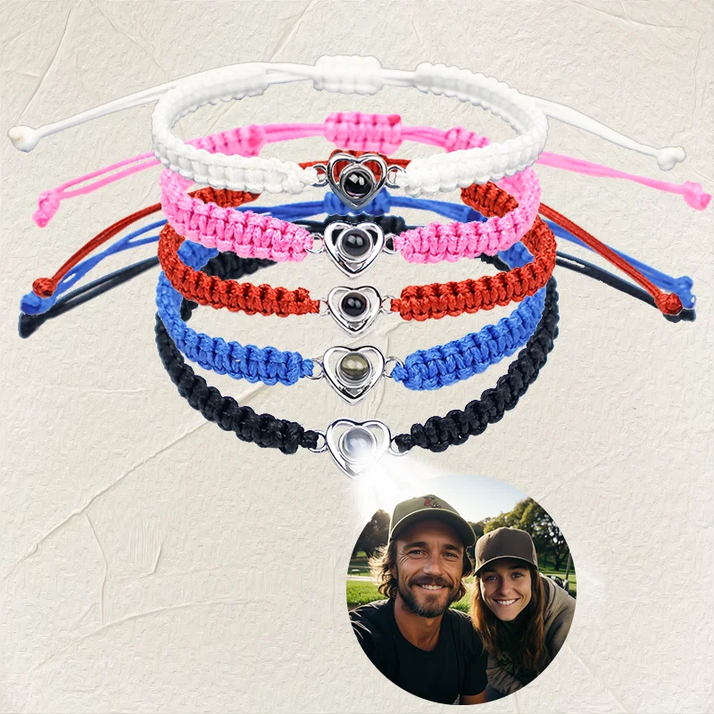

Colorful Rope Heart Pendant Bracelets Custom Color Photo Hand Woven Chain Jewelry Christmas Valentine's Day Gift For Girlfriend