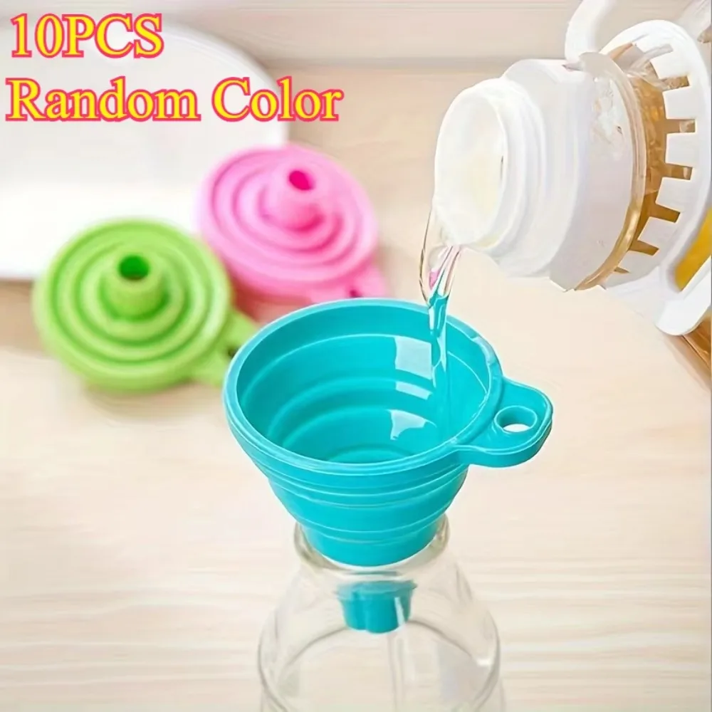 10pcs Foldable Silicone Kitchen Funnel Set – Collapsible Leak-Proof Filler, Uses for Oil Vinegar Water Bottles & Liquid Transfer