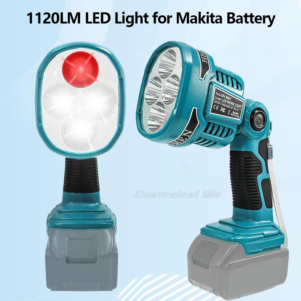 

1120LM портативный фонарь совместим с батареей Makita 18V Jobsite светодиодный рабочий прожектор с портом быстрой зарядки USB-A 4 настройки режима и 110 градусов поворотной головки для кемпинга экстренного ремонта авто