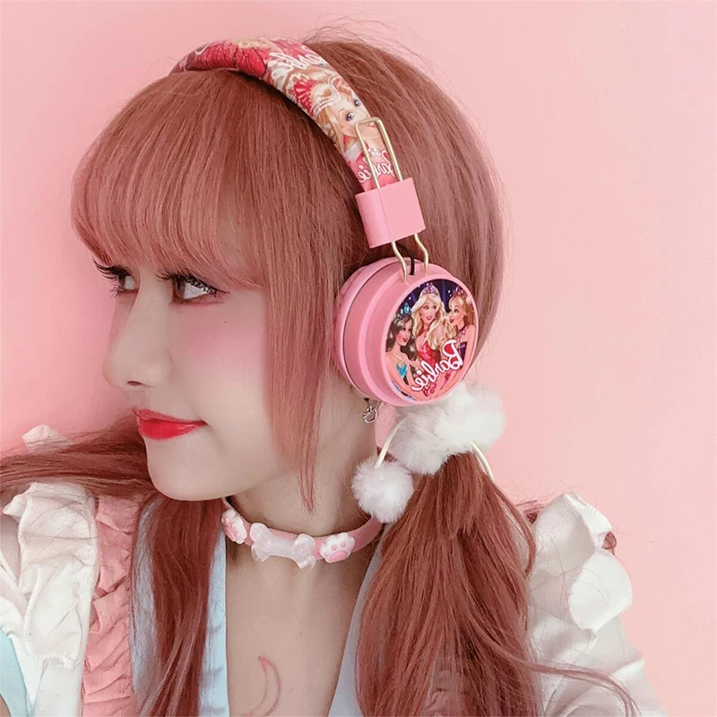 Miniso Barbie Wireless Bluetooth Headphone Y2K 3D Stereo Headset Ladies Head-Mounted Bluetooth Music Headset Christmas Present