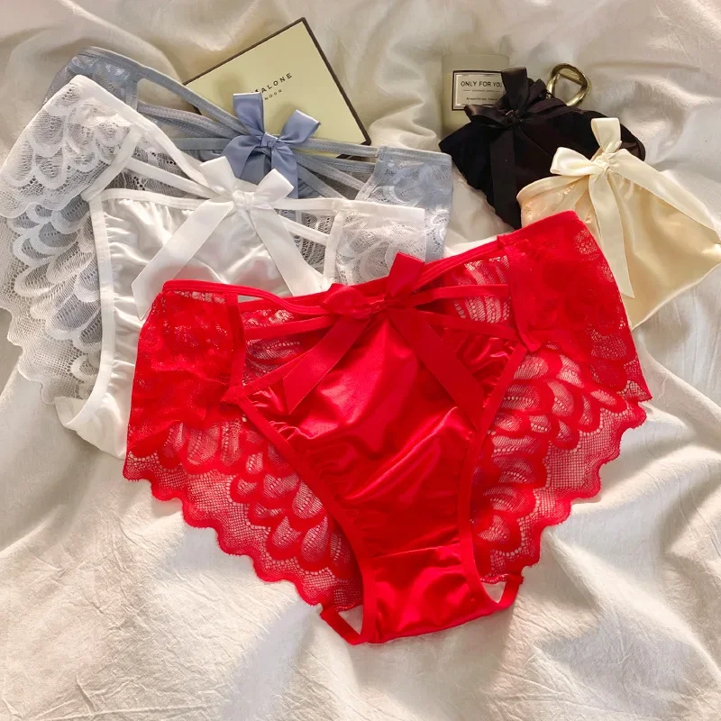 

Кружевное нижнее белье для девочек, сетчатые сексуальные дышащие милые женские трусы с красным бантом и эластичные женские трусы, сексуальные трусы