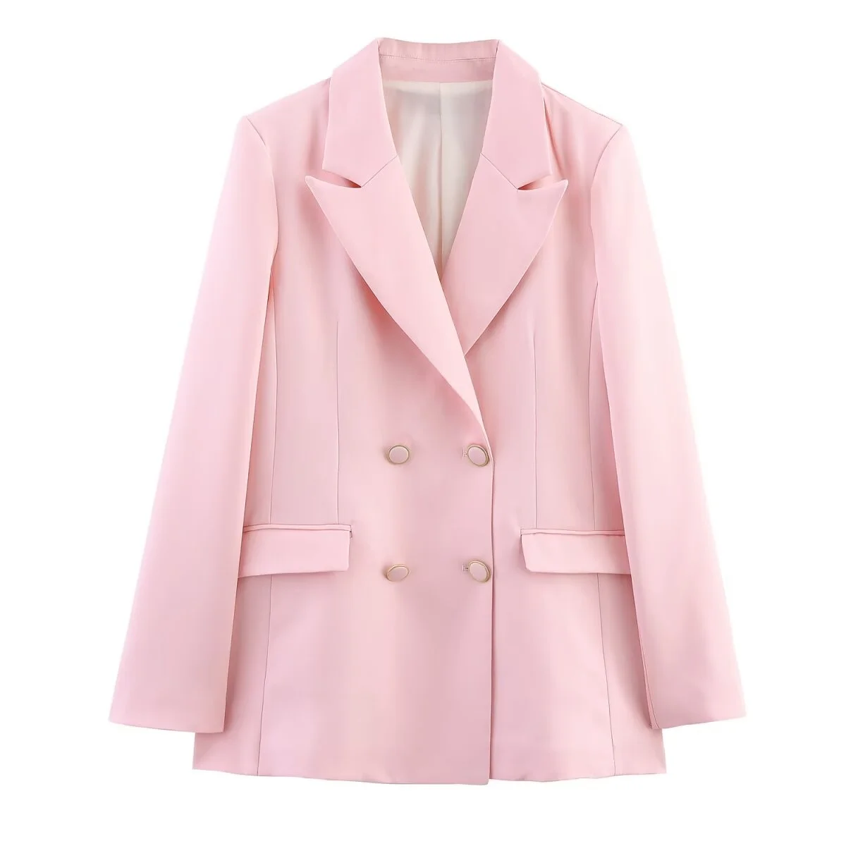 2025, neue Sommer-Damen-Casual-Mode-Pendlerjacke mit Schulterpolstern, zweireihige Anzugjacke mit Hose mit mittlerer Taille