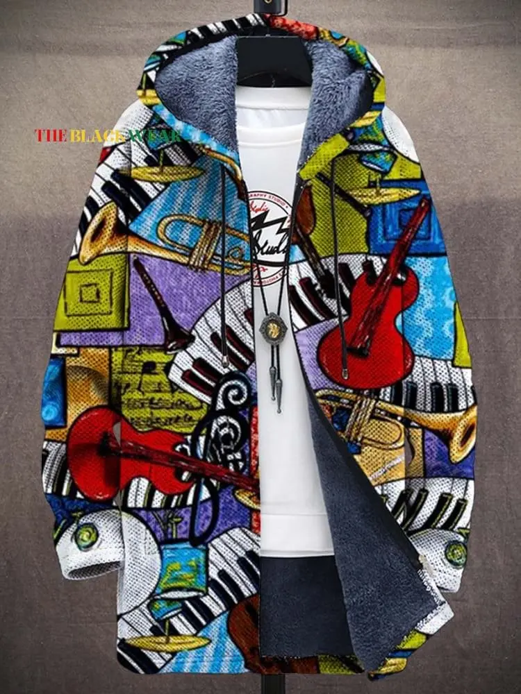 

Creative Instrument Prints Unisex Plush Thick Long-Sleeved Sweater Cardigan Coat Men's Thick Warm Jacket