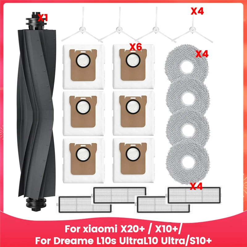 TCF-For Xiaomi X20+ / X10+، لـ Dreame L10s Ultra، L10 Ultra، S10+ مكنسة كهربائية، قطع غيار أكياس ممسحة مرشح الفرشاة