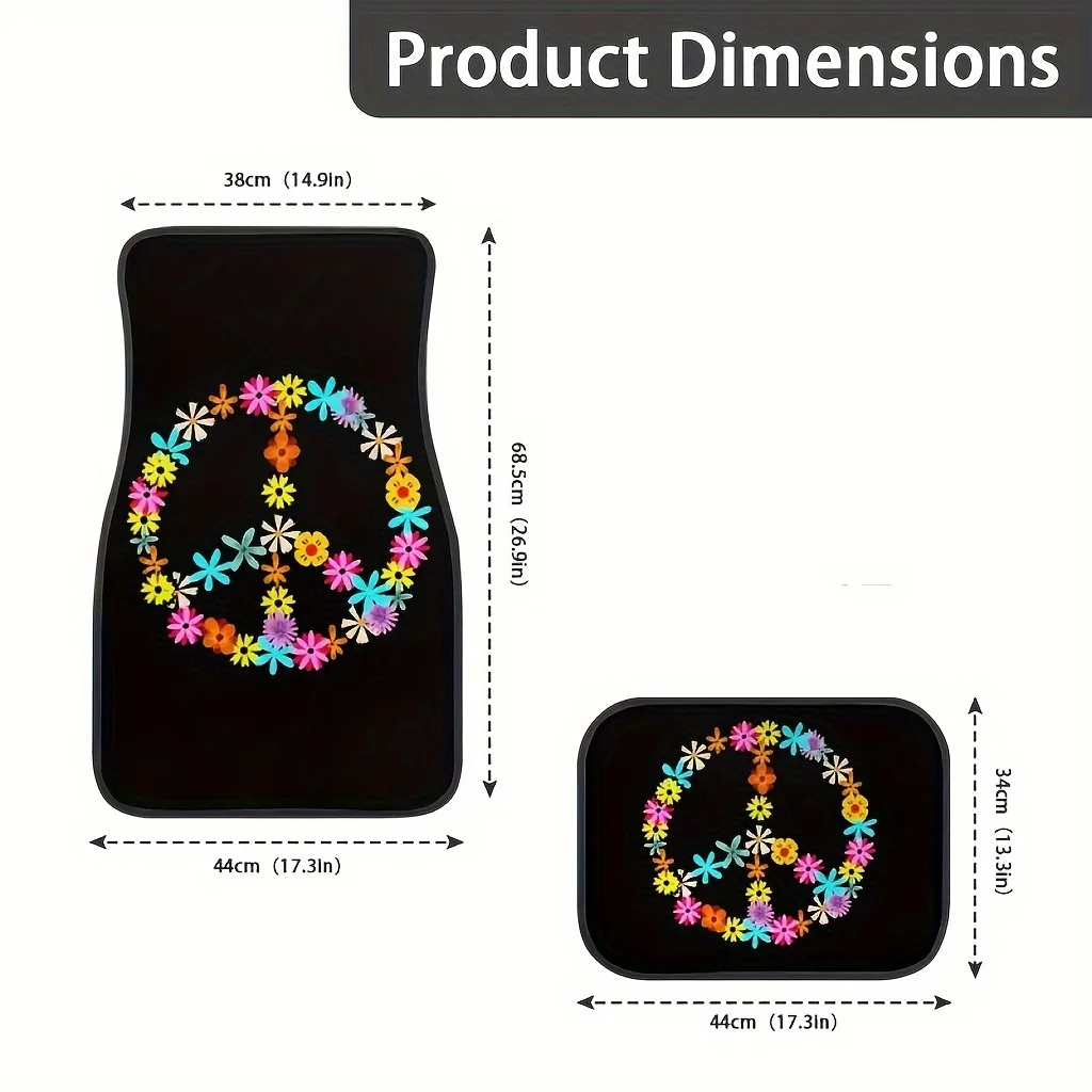 Peace Sign Flower Themed Car Floor Mats Universal Fit for SUV All-Weather Vehicle Floor Mats Anti-Slip Car Interior Accessories