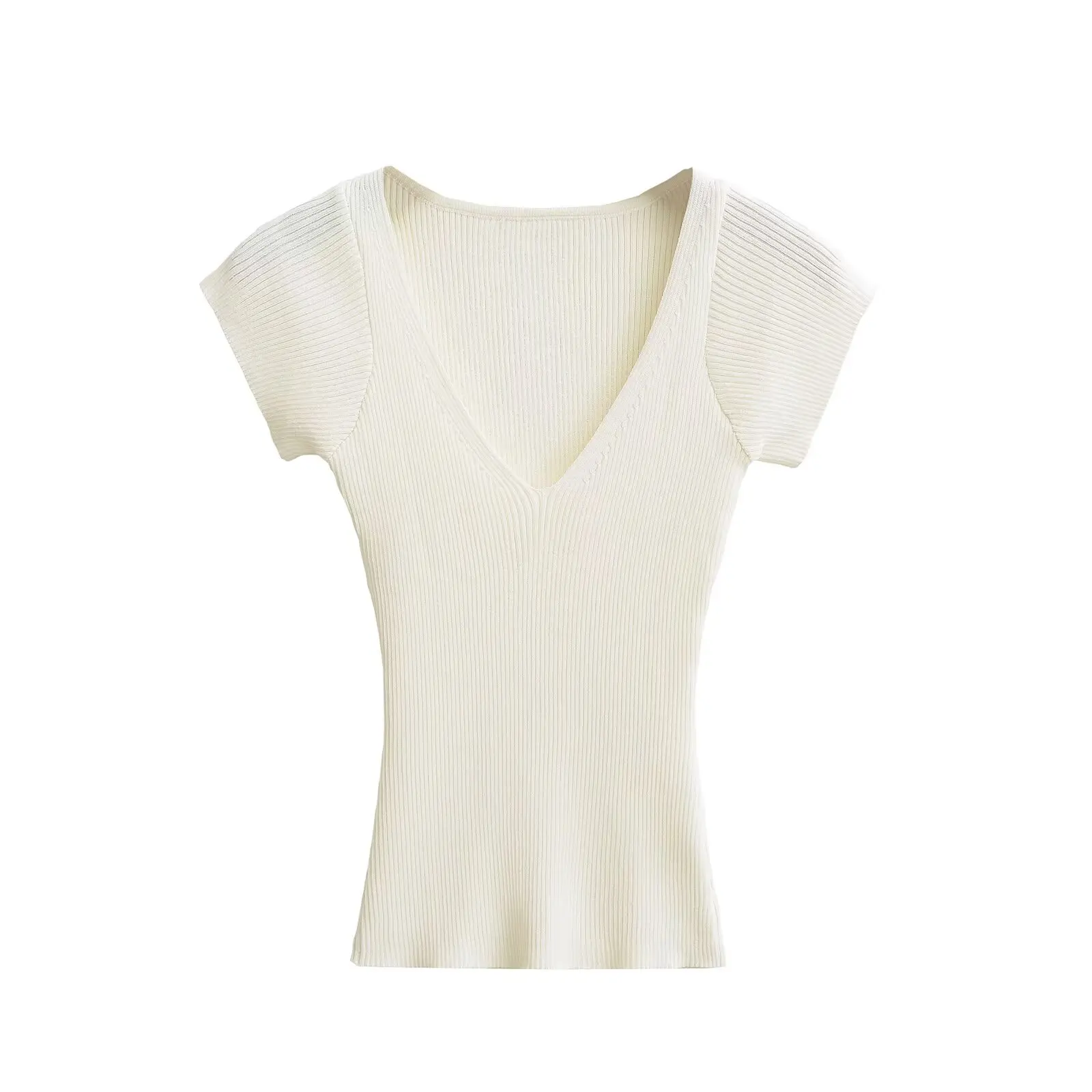 Pure Desire ピンク V-ne ort Sve ニットトップ女性の夏甘いスパイシーな ort T-irt ストリート Sle スリムフィットウエスト締め付け