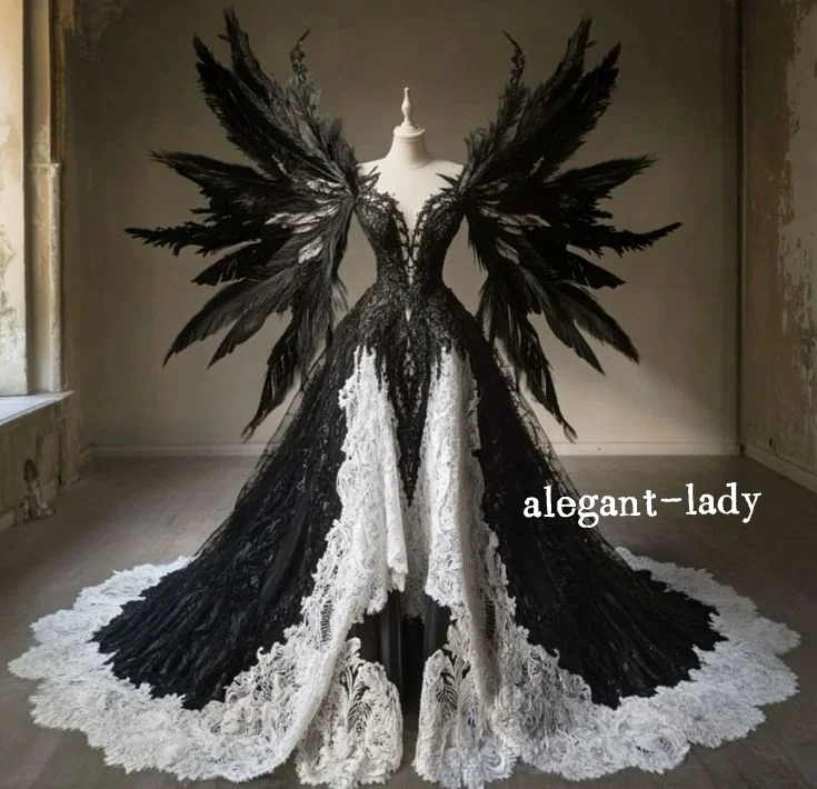 gothic wedding dresses black and white Kivary Strapless Lace Appliques Beaded Taffeta US2 at Amazon Women's Clothing store @bridesandtailor Black and White Gothic Wedding