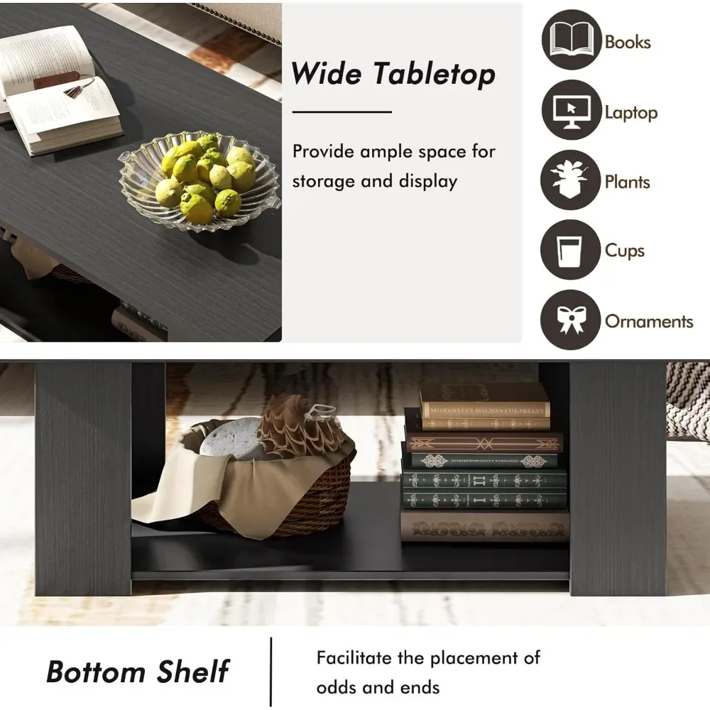 Modern Rectangular 2-Tier Coffee Table 5 Wooden Support Legs For Living Room Decor Home Furniture Daily Use Functional Piece