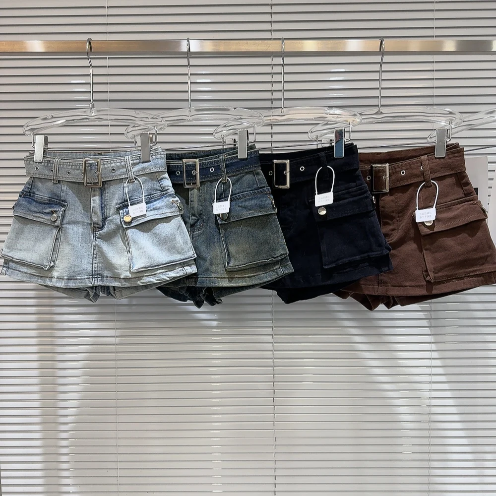 

Street Sle Denim Skirt with Big kets And Belt Decoration Trendy ort Skirt for Young Women in Autumn 2025