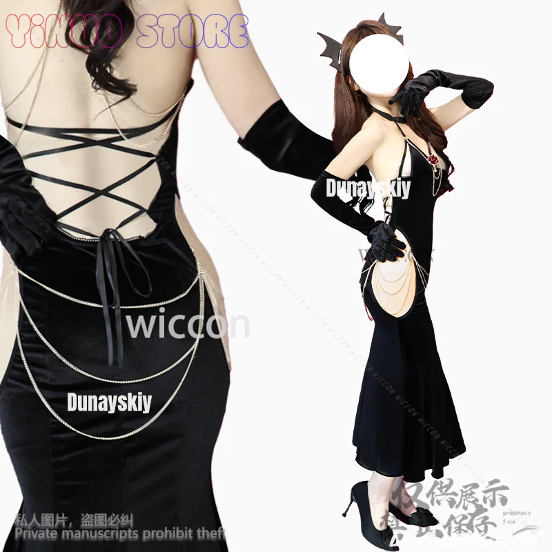 Anime Overlord Albedo Cosplay Sexy reina mujeres niñas vestido de noche negro Lolita elegante sirena a juego banquete graduación ceñido al cuerpo