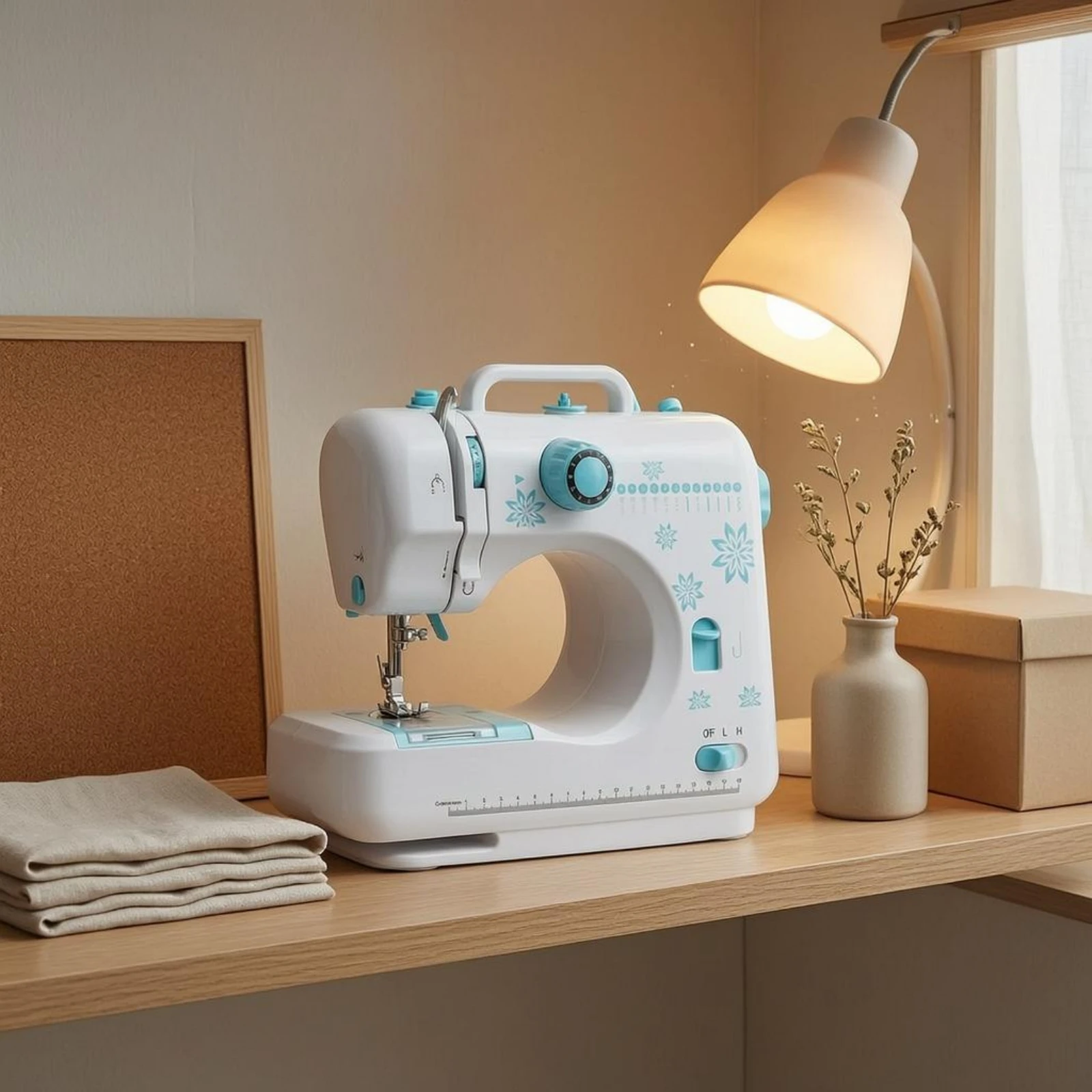 Portable Sewing Machine Compact unrestrictedArm Sewing Machine Home Appliance Manual Controls Floral Decoration