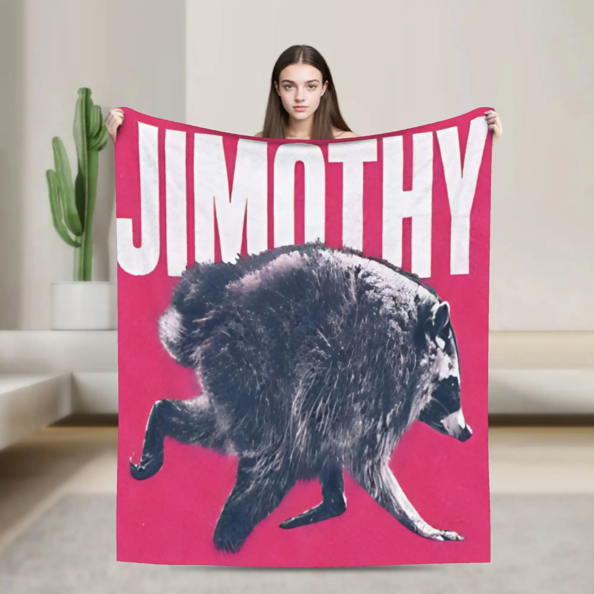 Jimothy Red Square Vintage Block Letter Raccoon Soft Blanket For Chair Sofa Bed Throw Blanket Winter Travel Flannel Bedspread