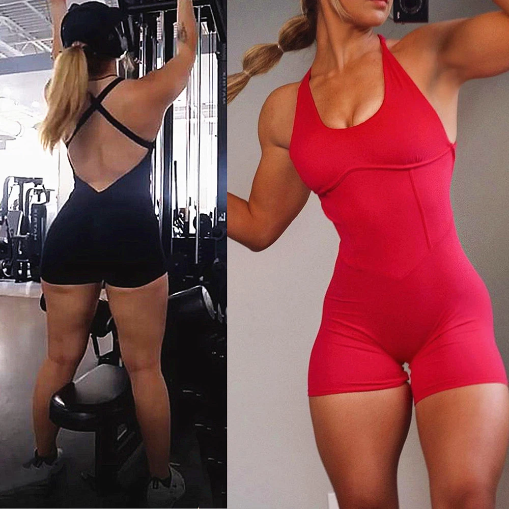 2024 Pad Nylon Women Bodysuit Fitness Suede Yoga Set High Waist V Butt One-Piece Shorts Set Gym Sports Push Up Cycling Jumpsuit