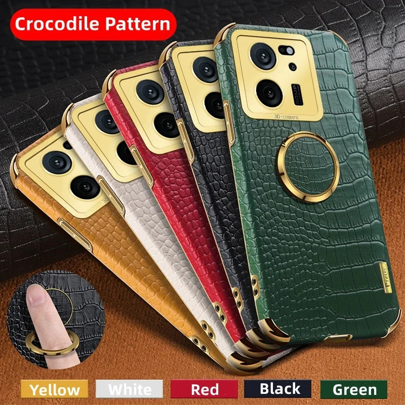 Crocodile Pattern Case For Xiaomi 13T Pro 13 Lite 12T 12 Cover Shockproof Ring Magnetic Holder Mi 11 11T 10T 10S Coque Fundas