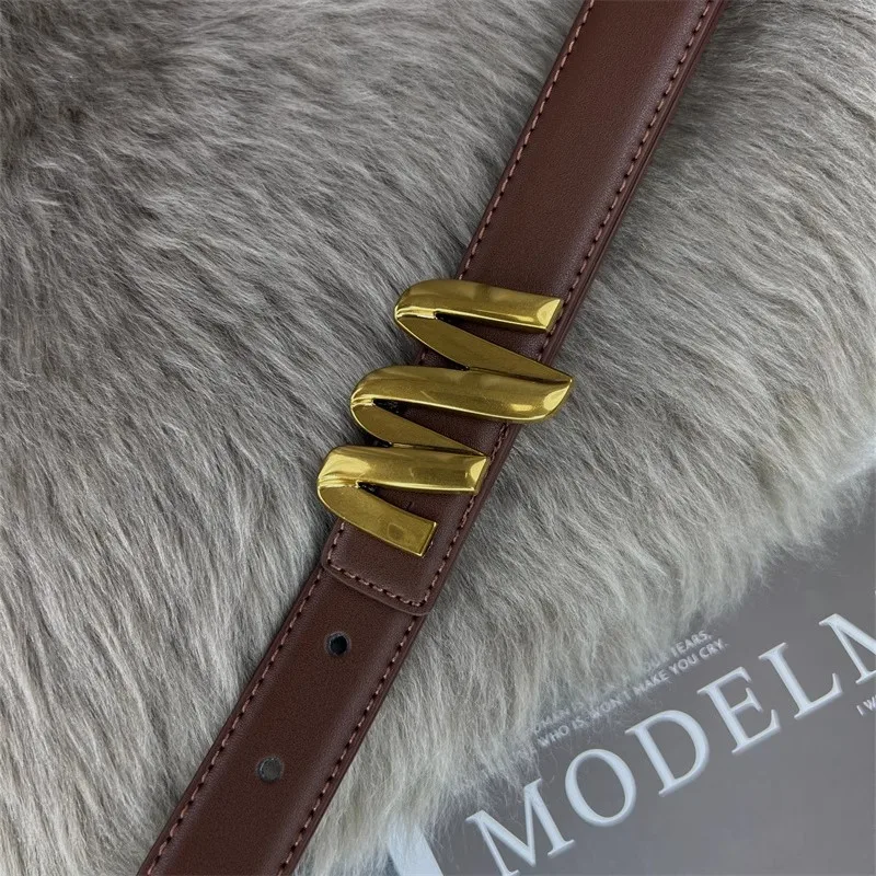 مشد نسائي من الجلد الطبيعي بإبزيم ذهبي على الموضة معطف نسائي بحزام الخصر وحزام ضيق J1399