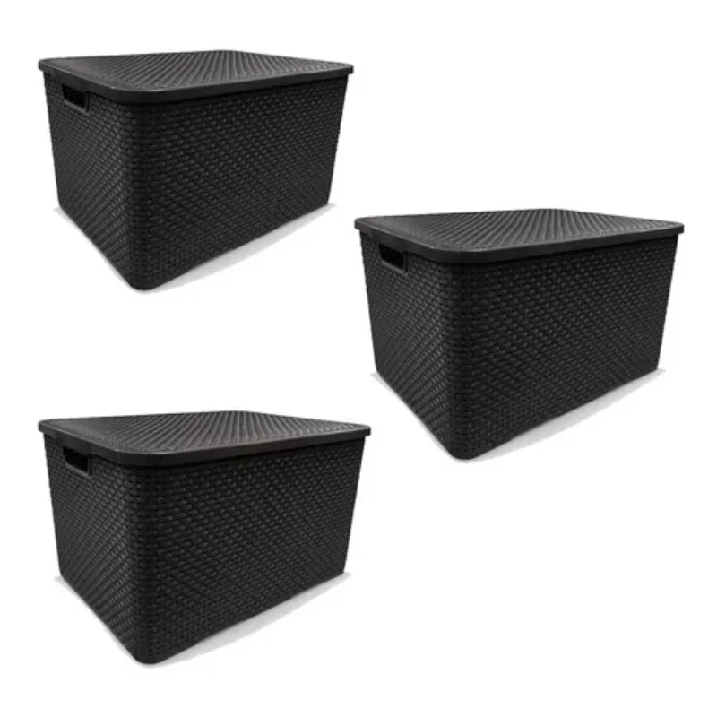 

3 Organizing Box C/ Rattan Lid 15l Black Boxes, Boxes and Baskets Decorative Boxes