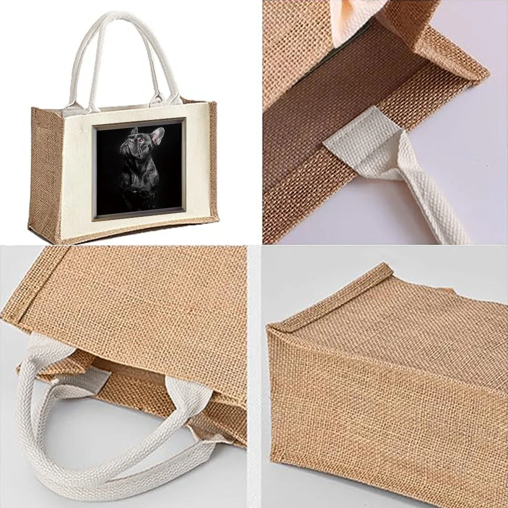 New Animal Series Printed Pattern Environmentally Friendly Linen Shoulder Bag  Jute Imitation Linen Bags White Shopping Bag
