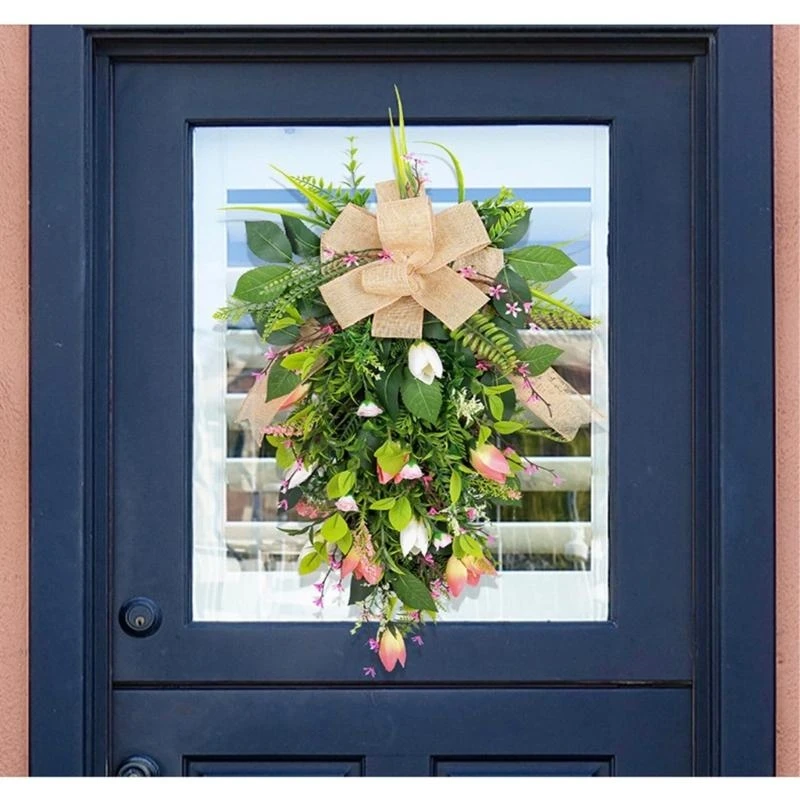 

Colorful Flower Wreath with Bowknot for Indoor and Outdoor Decorations 15UB