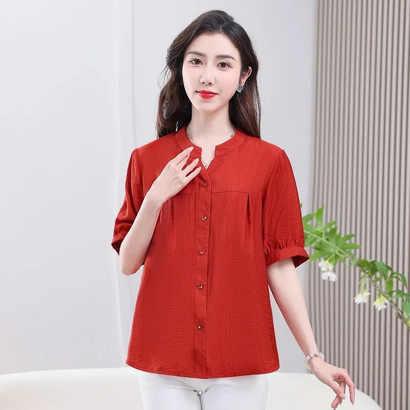 여성의 신선한 스타일 티셔츠 2025 봄 반팔 셔츠 우아한 새로운 트렌드 고품질 탑 플러스 사이즈 의류