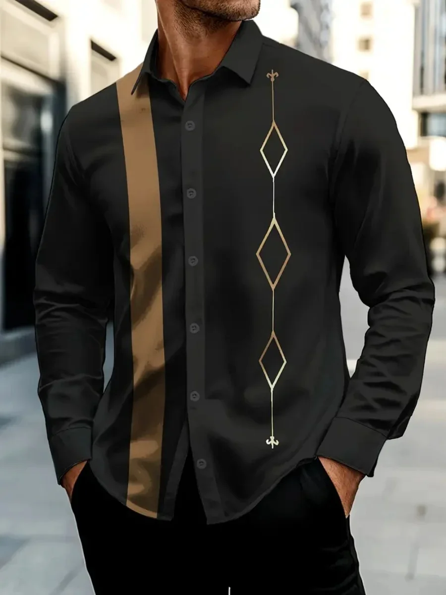 

New men's printed long-sleeved shirt, regular button design, suitable for all seasons, comfortable fabric and fast shipping