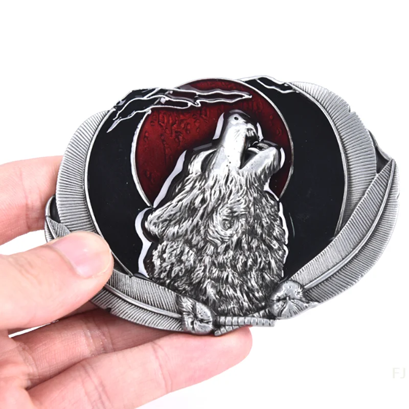 [YU]Western Wolf Moon Men‘s Alloy Leather Belt Buckle Vintage Cowboy Buckle New - Image 3
