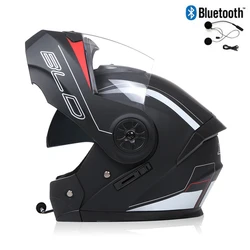 Casco Modular abatible hacia arriba para Motocross, protector de cara completa con doble lente, Bluetooth, aprobado por DOT