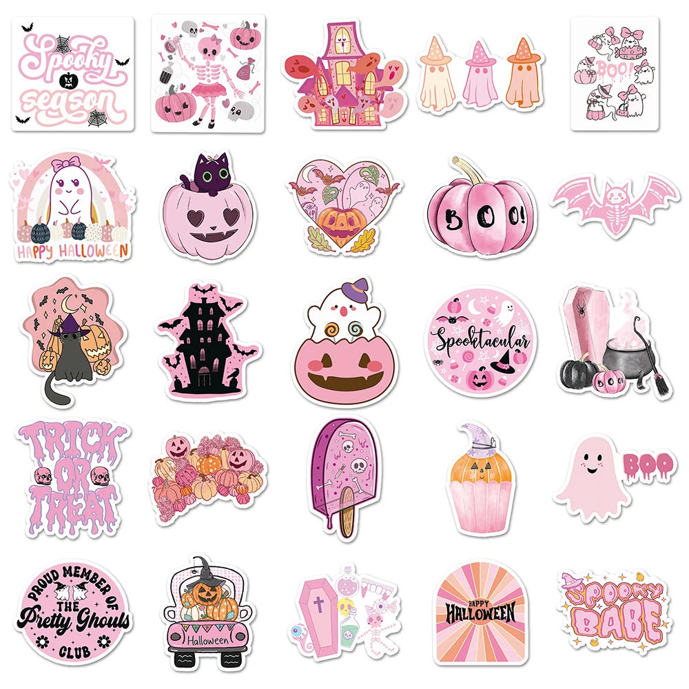 10/30/50pcs Cute Pumpkin Ghost Pink Halloween Graffiti Stickers Aesthetic Decal Guitar Luggage Phone Cartoon Sticker for Kid Toy