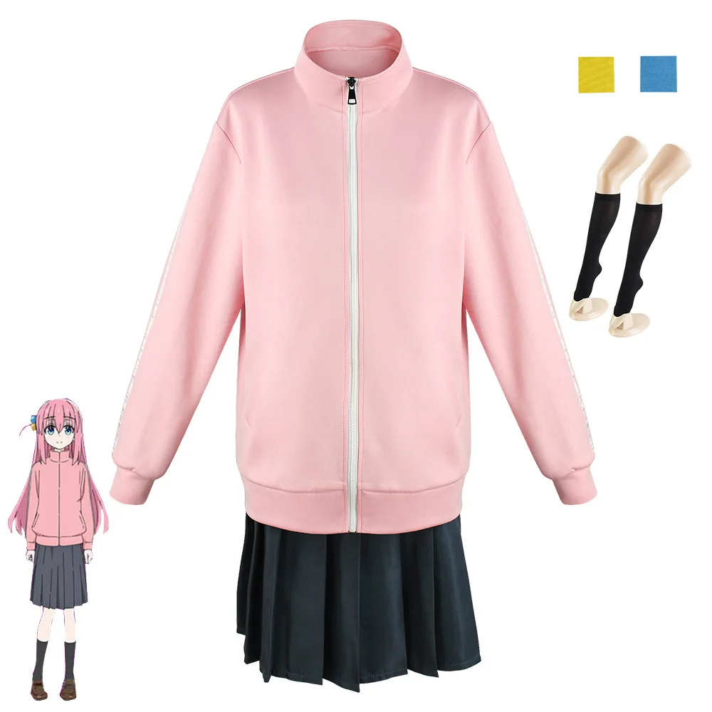 

Lonely Rock Cosplay Costume JK Uniform Female Dress-up Pink Jacket Skirt Halloween Anime