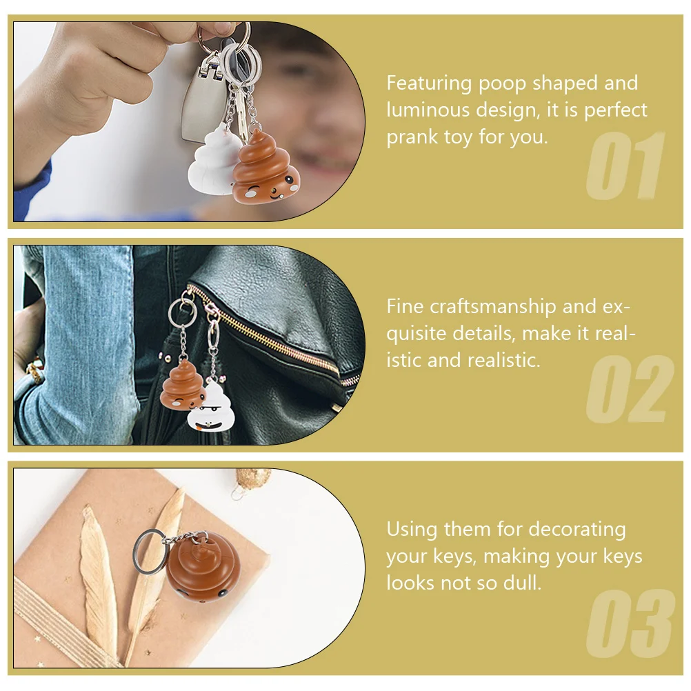 

2pcs Poop Shaped Keychains Brown Glowing Prank Toys for Car Keys Bags Backpacks Decorations Keychain Pendants