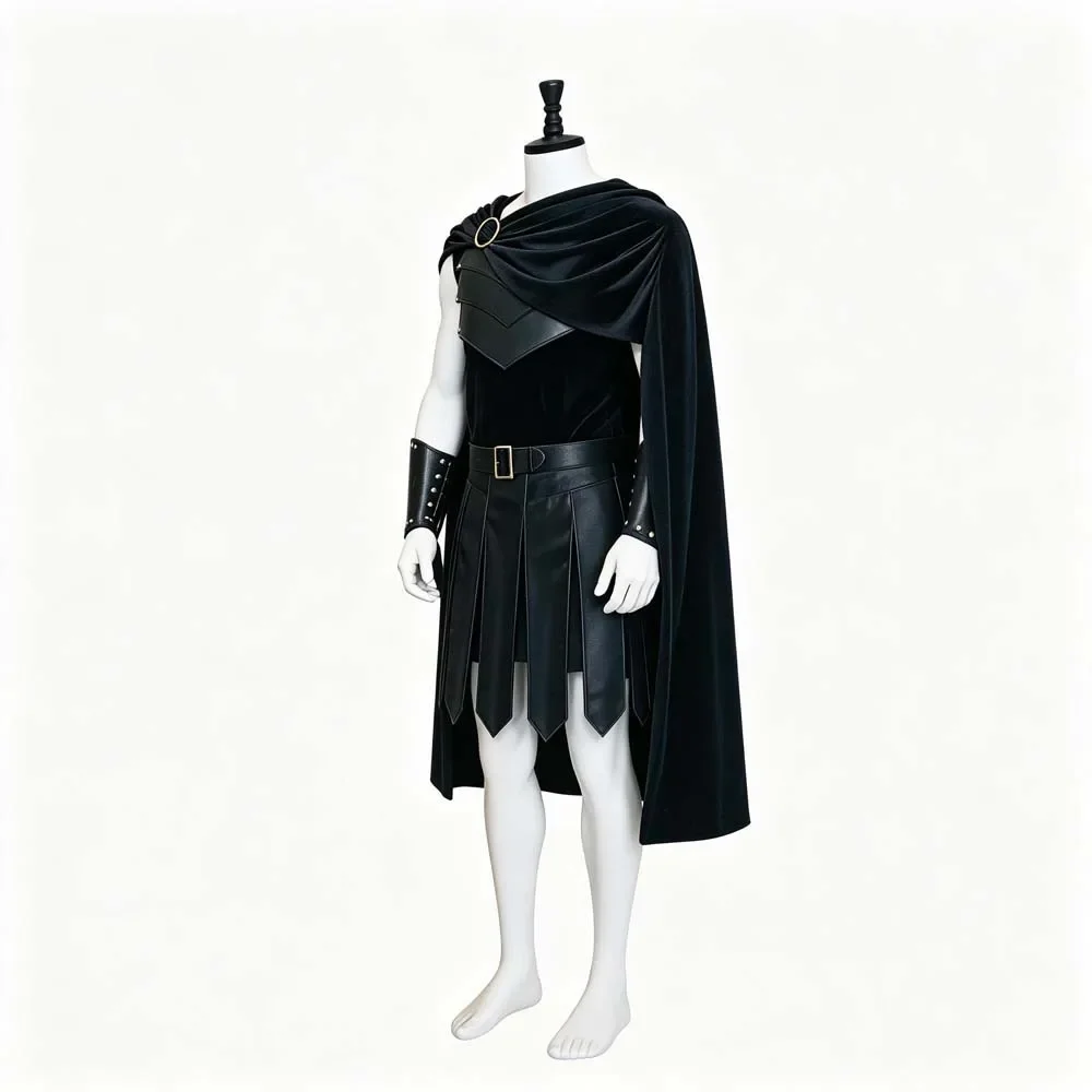 Ancient Warrior Cosplay Outfit for Men, Greek Roman Gladiator PU Leather Armor Skirt Suit, Halloween Carnival Stage Performance view 6