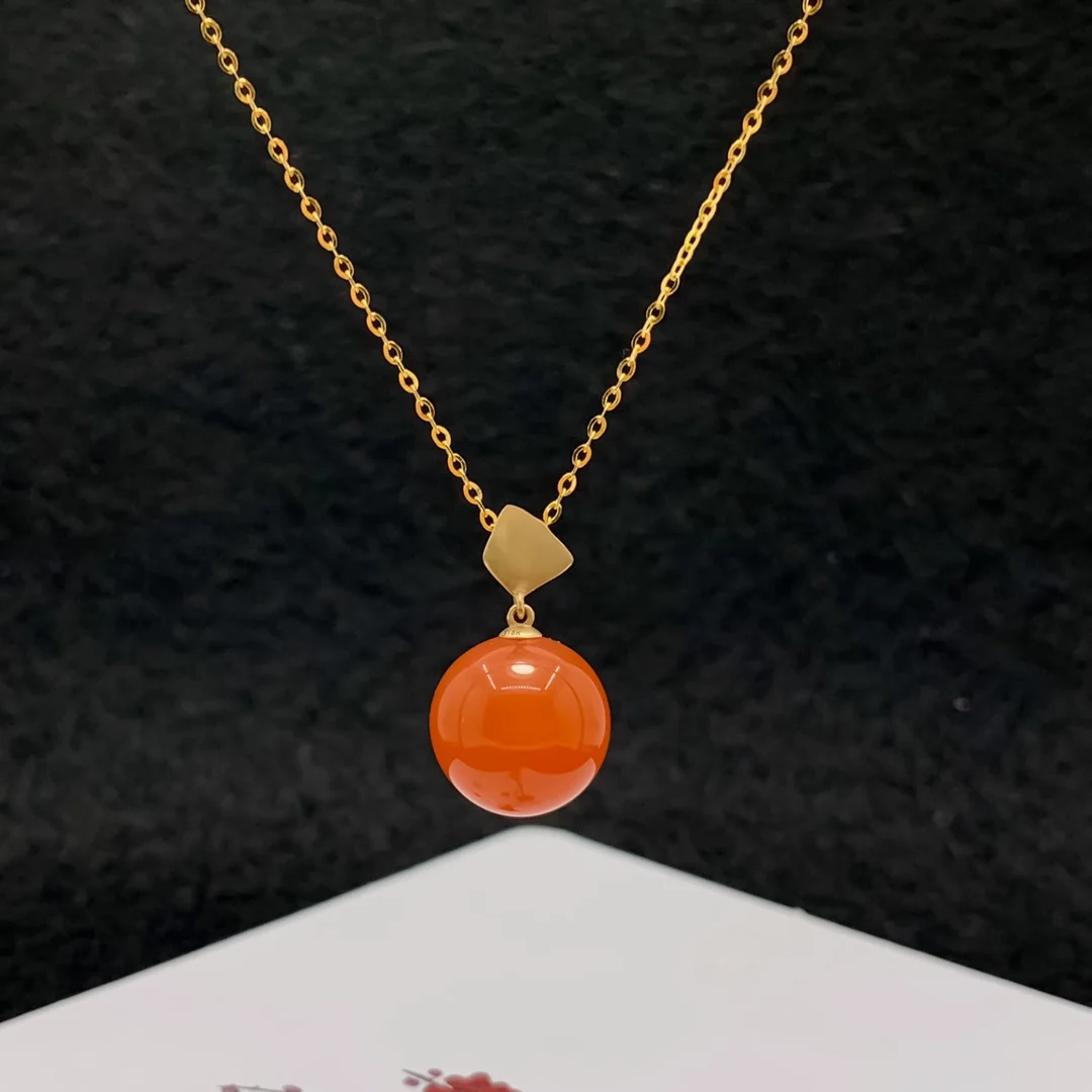 

shilovem 18K rose Gold real Natural south Red agate pendants no necklace fine plant Jewelry classic gift plant yzz10-10.56678nh