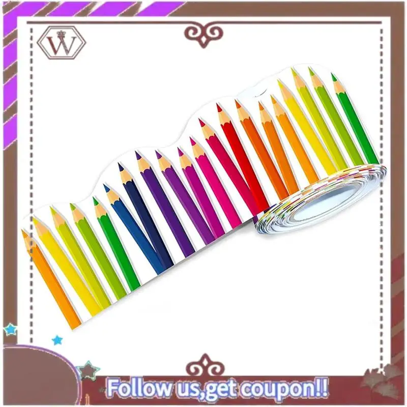 ABBG-1 لفة 59Ft ذاتية اللصق لوحة الإعلانات الحدود صدفي الحدود مع أنماط قلم رصاص لديكور مكتب الفصول الدراسية