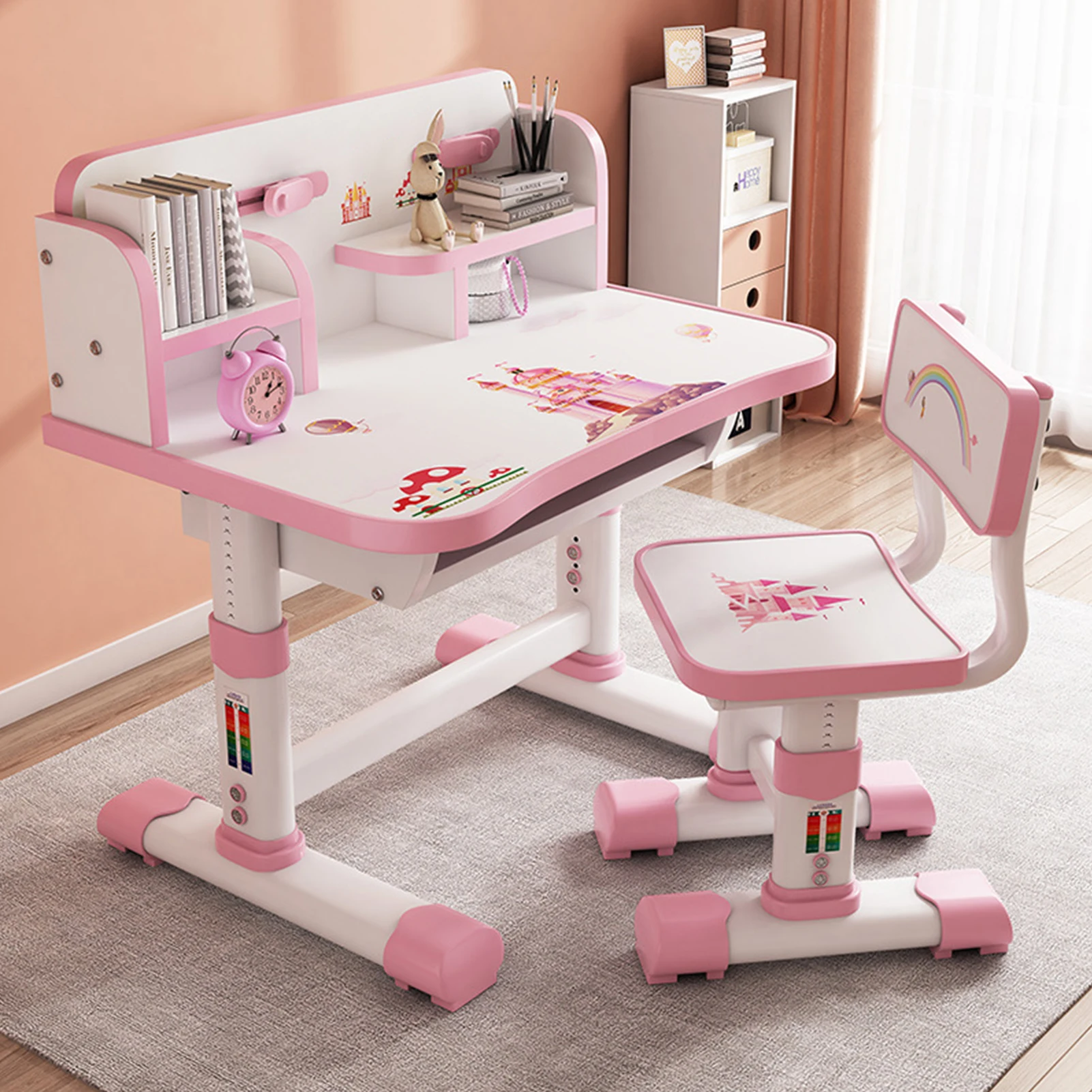 Ensemble de chaises de table d'étude réglables pour enfants, chaise de bureau ergonomique avec grand tableau d'écriture, motif de dessin animé, recommandé