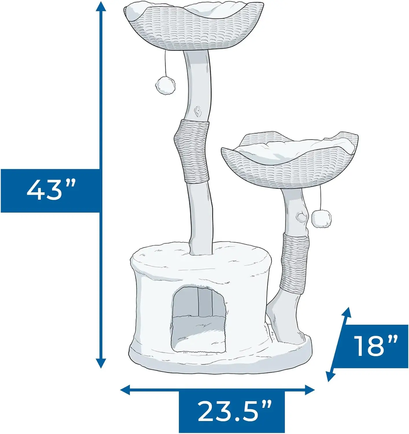 Luxury Large Modern Indoor Cat Condo Tower Tree With 2 Faux Fur Beds, Scratching Posts, Toys And Den For Cats